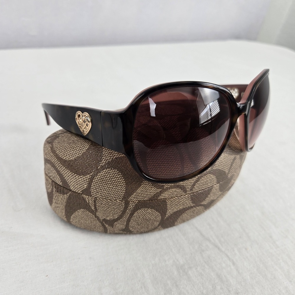 Coach Tortoise Heart Sunglasses Gold Heart S2027 Authentic & Monogram Case